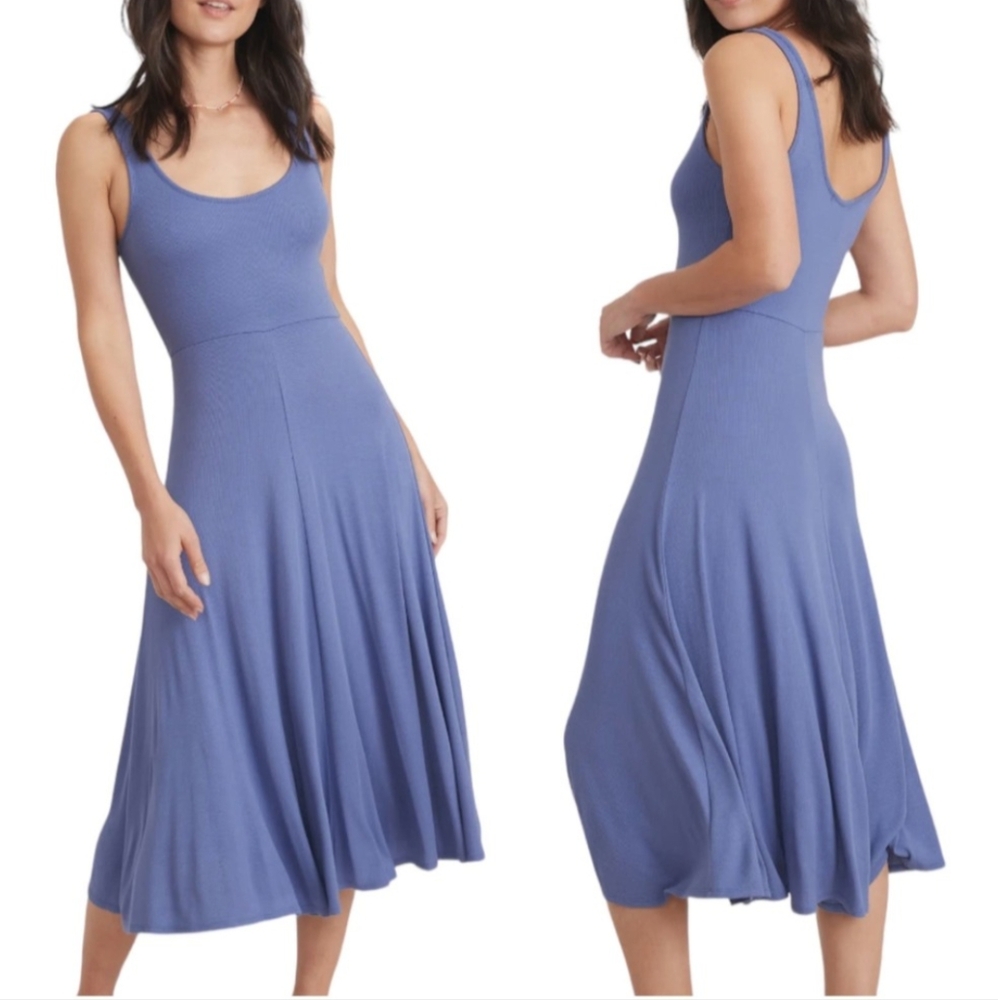 Marine Layer Lexi Ribbed Fit & Flare Midi Tank Dress M Sleeveless Stretchy